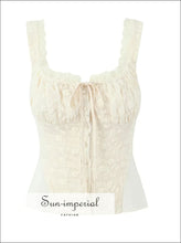 Apricot Lace Corset-style Crop Top with Bow Detail apricot crop top, boutique bow detail button front embroidered top Sun-Imperial United