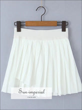 Asymmetrical Pleated Mini Skirt with Elastic Waist asymmetrical skirt, boutique mini casual elastic waist everyday skirt women Sun-Imperial