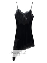 Autumn Velvet & Lace Asymmetric Sling Dress asymmetric dress, autumn backless evening formal wear Sun-Imperial United States