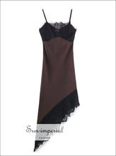 Autumn Velvet & Lace Asymmetric Sling Dress with Side Slit asymmetric dress, autumn backless evening formal wear Sun-Imperial United States