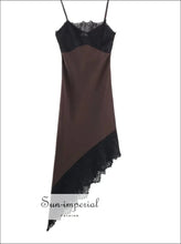 Autumn Velvet & Lace Asymmetric Sling Dress with Side Slit asymmetric dress, autumn backless evening formal wear Sun-Imperial United States