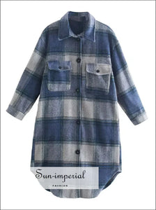 Women’s Single-breasted Long Sleeve Loose Plaid Shirt Jacket Sun-Imperial United States