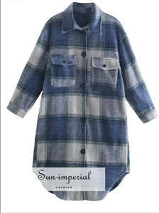 Women’s Single-breasted Long Sleeve Loose Plaid Shirt Jacket Sun-Imperial United States