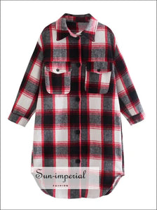 Women’s Single-breasted Long Sleeve Loose Plaid Shirt Jacket Sun-Imperial United States