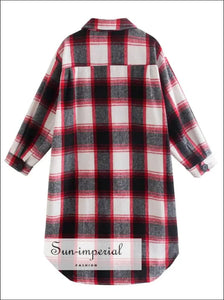 Women’s Single-breasted Long Sleeve Loose Plaid Shirt Jacket Sun-Imperial United States