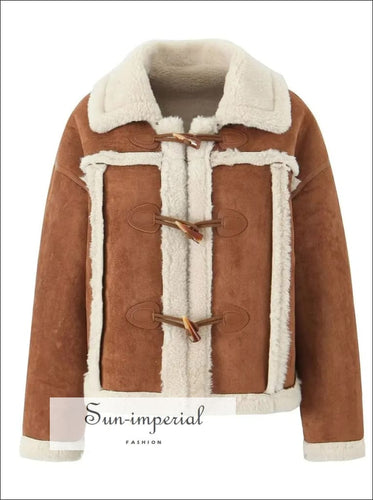 Women’s Suede Camel Lamb Fur Jacket Coat With Horn Button Detail Sun-Imperial United States