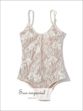 Backless Lace-overlay Spaghetti Strap Bodysuit - Slim Fit Women’s Romper Backless, Party Wear, Rompers, Summer Sun-Imperial United States