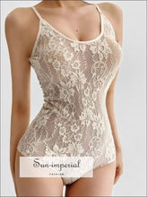 Backless Lace-overlay Spaghetti Strap Bodysuit - Slim Fit Women’s Romper Backless, Party Wear, Rompers, Summer Sun-Imperial United States