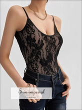 Backless Lace-overlay Spaghetti Strap Bodysuit - Slim Fit Women’s Romper Backless, Party Wear, Rompers, Summer Sun-Imperial United States
