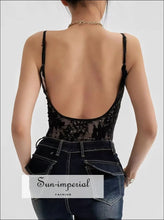 Backless Lace-overlay Spaghetti Strap Bodysuit - Slim Fit Women’s Romper Backless, Party Wear, Rompers, Summer Sun-Imperial United States