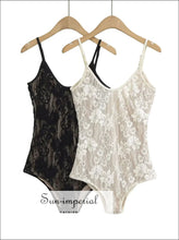 Backless Lace-overlay Spaghetti Strap Bodysuit - Slim Fit Women’s Romper Backless, Party Wear, Rompers, Summer Sun-Imperial United States
