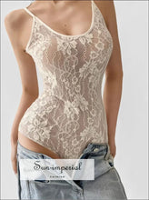 Backless Lace-overlay Spaghetti Strap Bodysuit - Slim Fit Women’s Romper Backless, Party Wear, Rompers, Summer Sun-Imperial United States