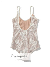 Backless Lace-overlay Spaghetti Strap Bodysuit - Slim Fit Women’s Romper Backless, Party Wear, Rompers, Summer Sun-Imperial United States