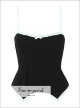 Black Camisole Crop Top with White Binding and Button Detail black crop top, button front camisole casual women contrast binding top