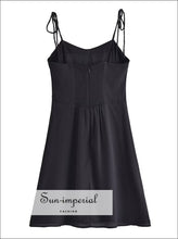 Black Chiffon A-line Sleeveless Mini Dress With Tie Strap Detail A-Line Sun-Imperial United States