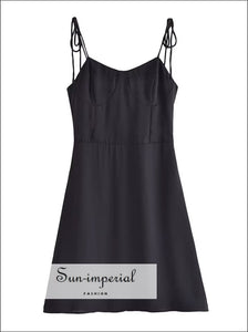 Black Chiffon A-line Sleeveless Mini Dress With Tie Strap Detail A-Line Sun-Imperial United States