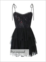 Black Floral Corset-style Mesh Lace Mini Skater Dress black mini dress, boutique party feminine floral corset lace up dress women
