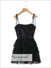 Black Floral Corset-style Mesh Lace Mini Skater Dress black mini dress, boutique party feminine floral corset lace up dress women
