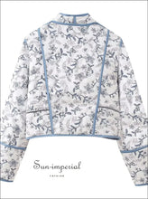 Blue and White Floral Quilted Reversible Bomber Jacket boutique outerwear, casual outerwear women, floral jacket quilted coat, lightweight