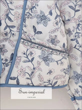 Blue and White Floral Quilted Reversible Bomber Jacket boutique outerwear, casual outerwear women, floral jacket quilted coat, lightweight