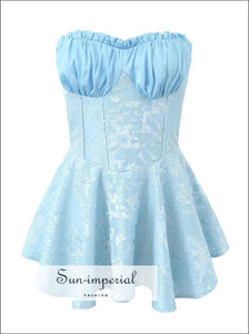 White Satin Strapless Jacquard A-line Corset Style Mini Dress With Contrast Color Detail Sun-Imperial United States