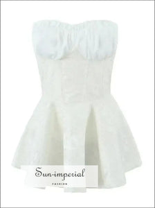 White Satin Strapless Jacquard A-line Corset Style Mini Dress With Contrast Color Detail Sun-Imperial United States