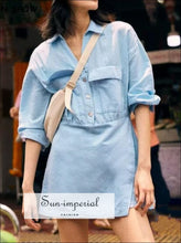 Blue V-neck long sleeve button romper - Sun Imperial (photo 2)