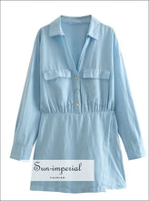 Blue V-neck long sleeve button romper - Sun Imperial (photo 7)