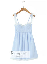 Blue & White Striped Lace-up Corset Mini Dress – Party Skater Style blue striped dress, cotton cross lacing, lace-up corset mini skater