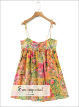 Women’s Multi Color Ruched Bodice Floral Print Slaveless Mini Dress Sun-Imperial United States