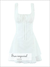 Bow Detail Sleeveless Mini Dress with Ruched Bodice bow mini dress, casual party cotton dress women, elastic back feminine style