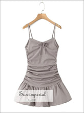 Bow Ruched Corset-style Sling Mini Dress with Swing Skir backless dress women, bow mini dress, corset style feminine low waist Sun-Imperial