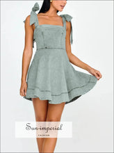 Bow-shoulder Square Neck Denim Mini Dress Sun-Imperial United States