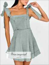 Bow-shoulder Square Neck Denim Mini Dress Sun-Imperial United States