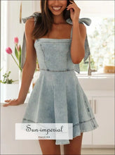 Bow-shoulder Square Neck Denim Mini Dress Sun-Imperial United States