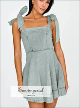 Bow-shoulder Square Neck Denim Mini Dress Sun-Imperial United States