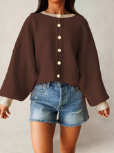 Button-Front Cardigan with Contrast Trim - Sun Imperial (photo 3)
