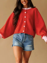 Button-Front Cardigan with Contrast Trim - Sun Imperial (photo 5)