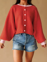 Button-Front Cardigan with Contrast Trim - Sun Imperial (photo 6)