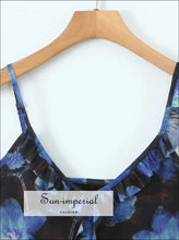 Women’s Blue Floral Mesh Asymmetrical Mini Dress With Ruffles Detail Sun-Imperial United States