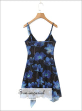 Women’s Blue Floral Mesh Asymmetrical Mini Dress With Ruffles Detail Sun-Imperial United States