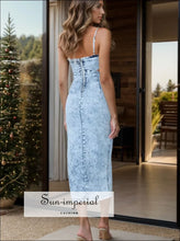 Cutout Slit Spaghetti Strap Denim Dress Sun-Imperial United States