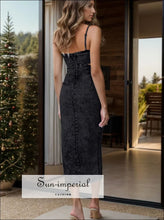 Cutout Slit Spaghetti Strap Denim Dress Sun-Imperial United States
