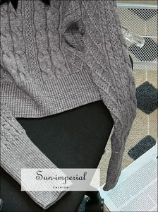 Women Gray with White Lace Peter Pan Collar and Bow Tie Knot Knit Sweater Long Sleeve Pullover With And Sun-Imperial United States