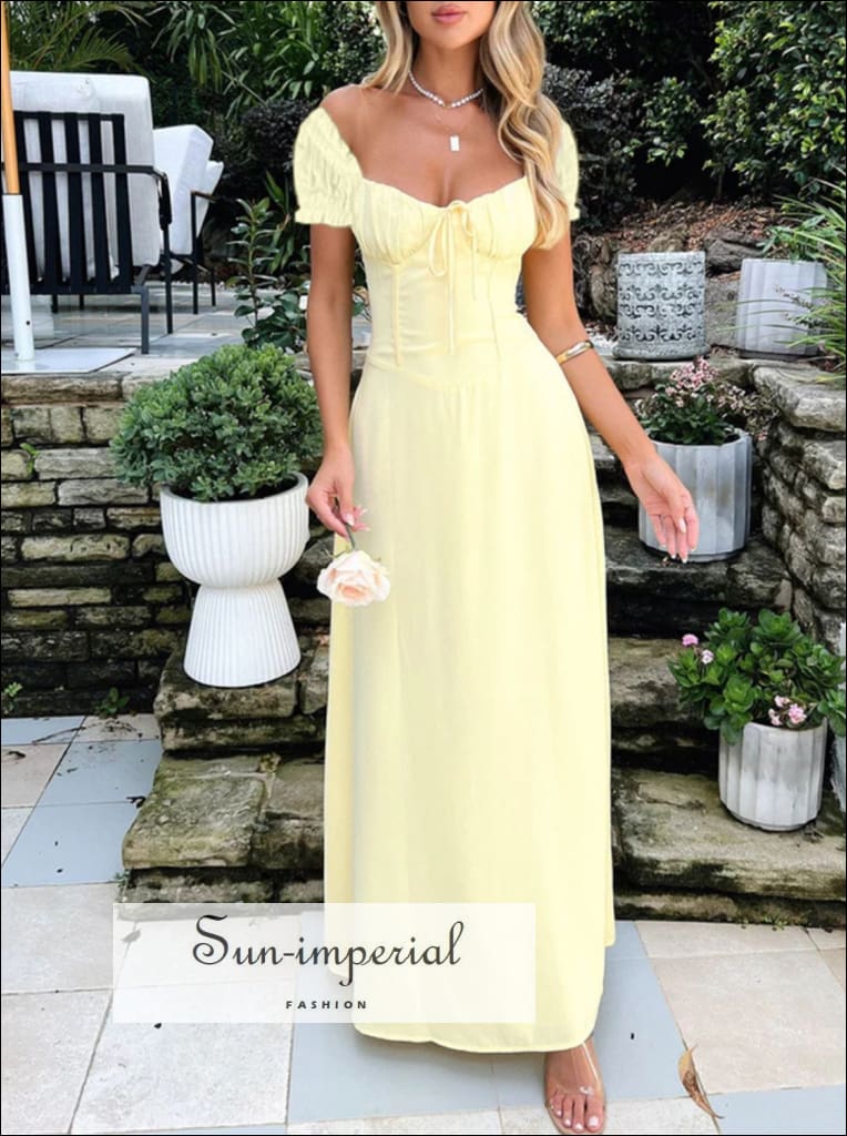 Sun-imperial - Sun-imperial sweetheart neck short sleeve maxi dress Dark Blue / L Sun-imperial - Sun-imperial sweetheart neck short sleeve maxi dress Dark Blue / L