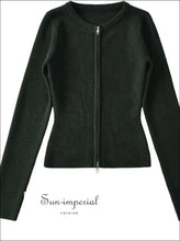Dual Zipper Ribbed O-Neck Cardigan - Sun Imperial (photo 1)