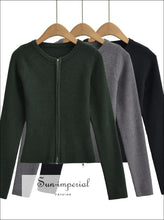 Dual Zipper Ribbed O-Neck Cardigan - Sun Imperial (photo 2)