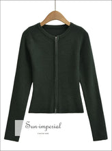 Dual Zipper Ribbed O-Neck Cardigan - Sun Imperial (photo 3)