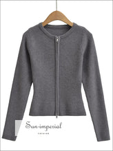 Dual Zipper Ribbed O-Neck Cardigan - Sun Imperial (photo 5)