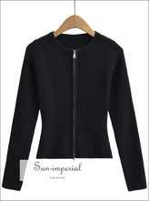 Dual Zipper Ribbed O-Neck Cardigan - Sun Imperial (photo 6)